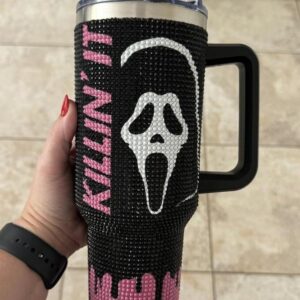 Halloween Ghost Killin'it Face Travel Scream Tumbler with Straw - Scream Cup, 40 oz Ghost Tumbler with Handle and Straw Lid, Halloween Ghost Face Cup