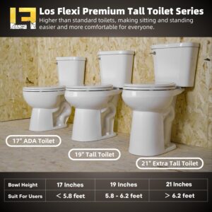 19 Inch High Toilet, Los Flexi ADA & Elongated Extra Tall Toilet for Seniors, Comfort Height Two-Piece Toilet With Soft-Close Seat,12” Rough-In, S-Trap, Siphonic Flush 1.28 GPF