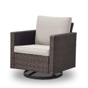 belord outdoor swivel rocker patio chair - 350lbs weight capacity patio wicker swivel glider chair with removable cushions for porch deck balcony backyard