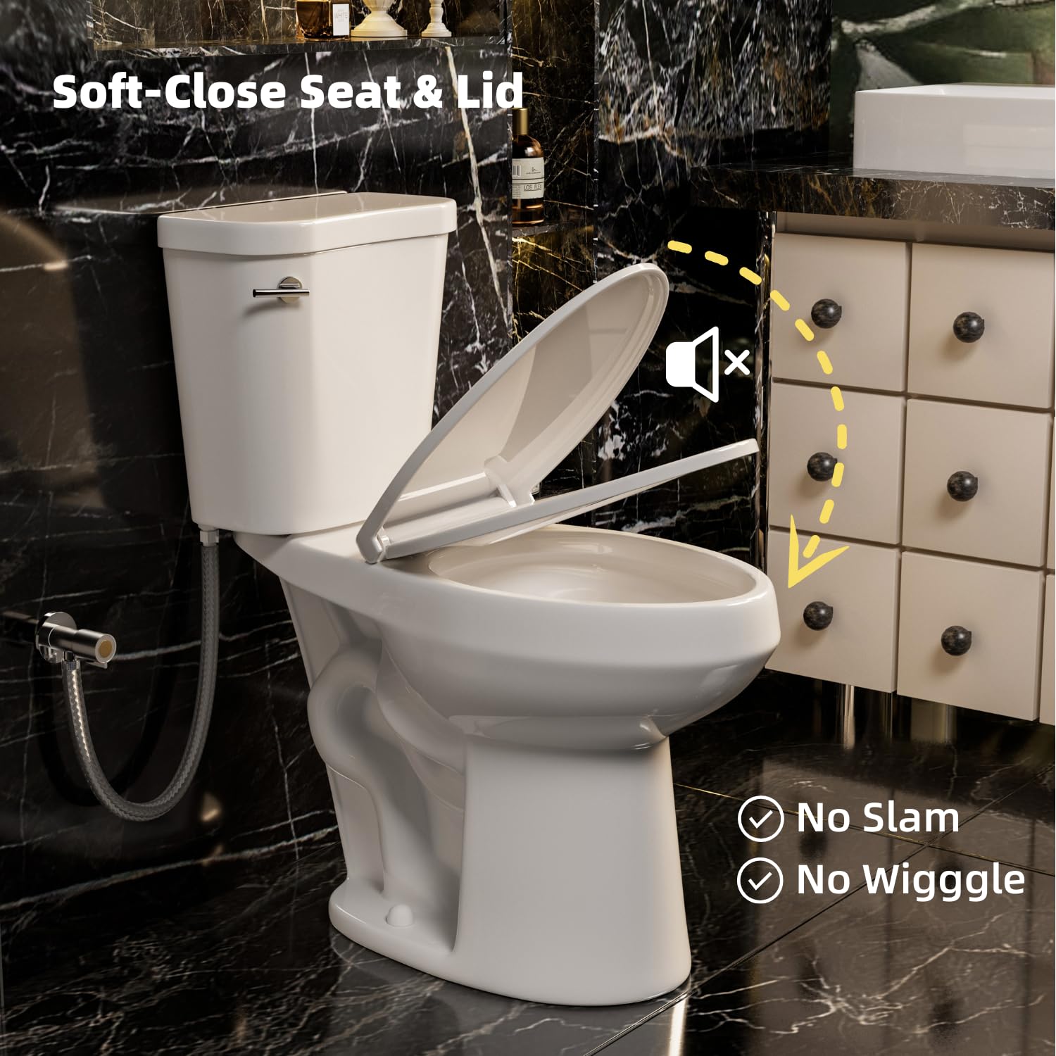 19 Inch High Toilet, Los Flexi ADA & Elongated Extra Tall Toilet for Seniors, Comfort Height Two-Piece Toilet With Soft-Close Seat,12” Rough-In, S-Trap, Siphonic Flush 1.28 GPF