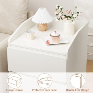 IDEALHOUSE Nightstand with Drawers Bedside Table White End Table Modern Bed Side Table 2 Drawers Night Stand Drom Side Table Curved with Handle Free Design for Living Room