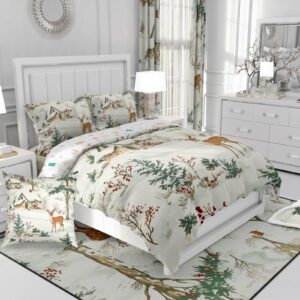 Feelyou Christmas Deer Elk Duvet Cover Set Merry Christmas Pine Tree Bedding Set Twin Size for Boys Girls Bedroom Bed Decor Winter Christmas Xmas Comforter Cover Xmas Quilt Cover for All Season