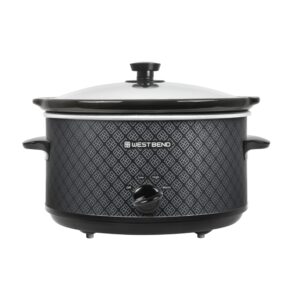 west bend slow cooker 4-quart manual crockery style with dishwasher safe oval ceramic crockpot and glass lid two temperature settings plus keep warm, 210-watts, black