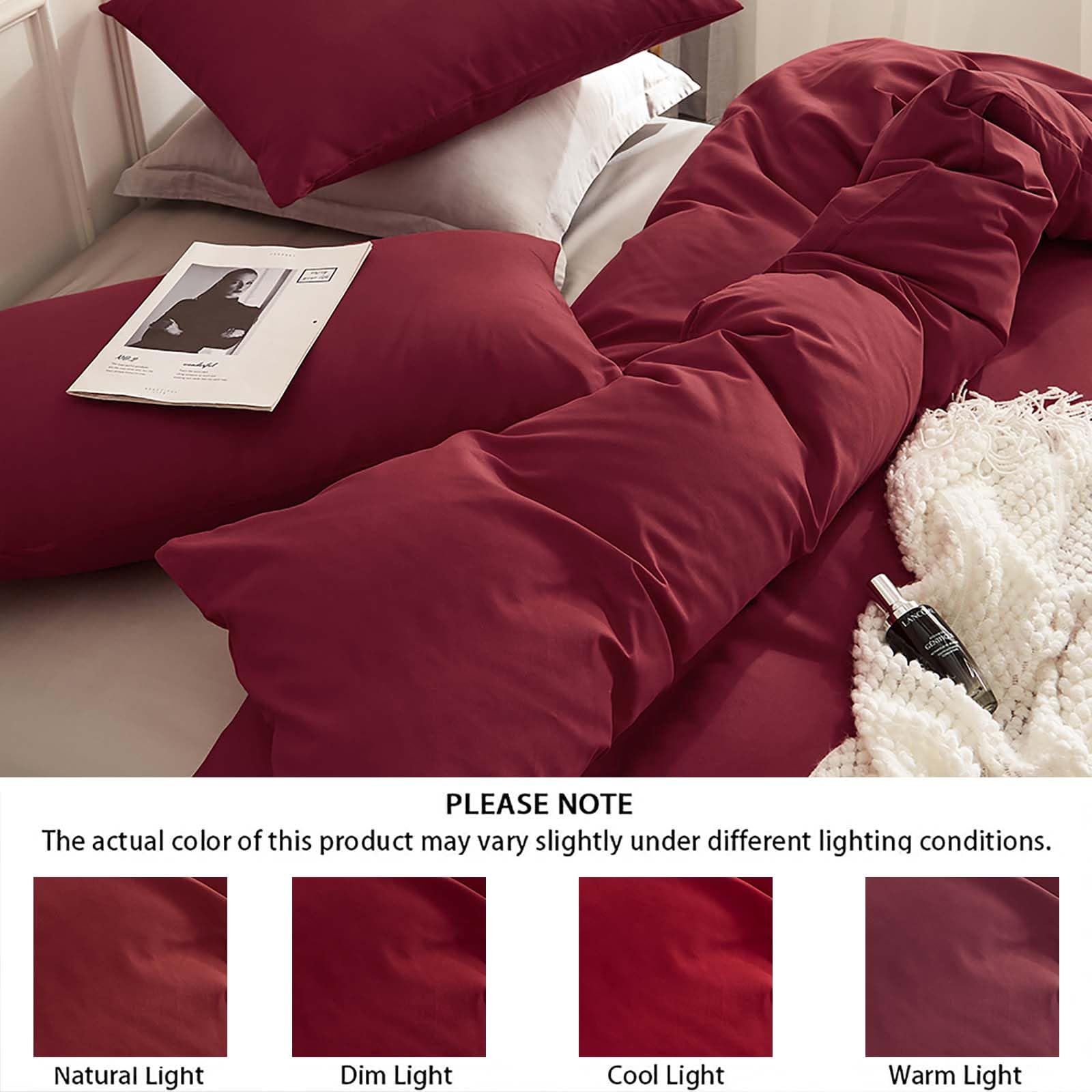 Famanti Brown Duvet Cover Bedding Set 3 Piece 100% Cotton Linen Textured Duvet Cover Breathable and Durable with Zipper Closure Corner Tie Gift for Men and Women (Red, Twin 68”×86”)