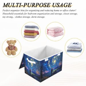 Romantic Spiral Starry Night Fabric Storage Bin with Lid Storage Bins for Shelves