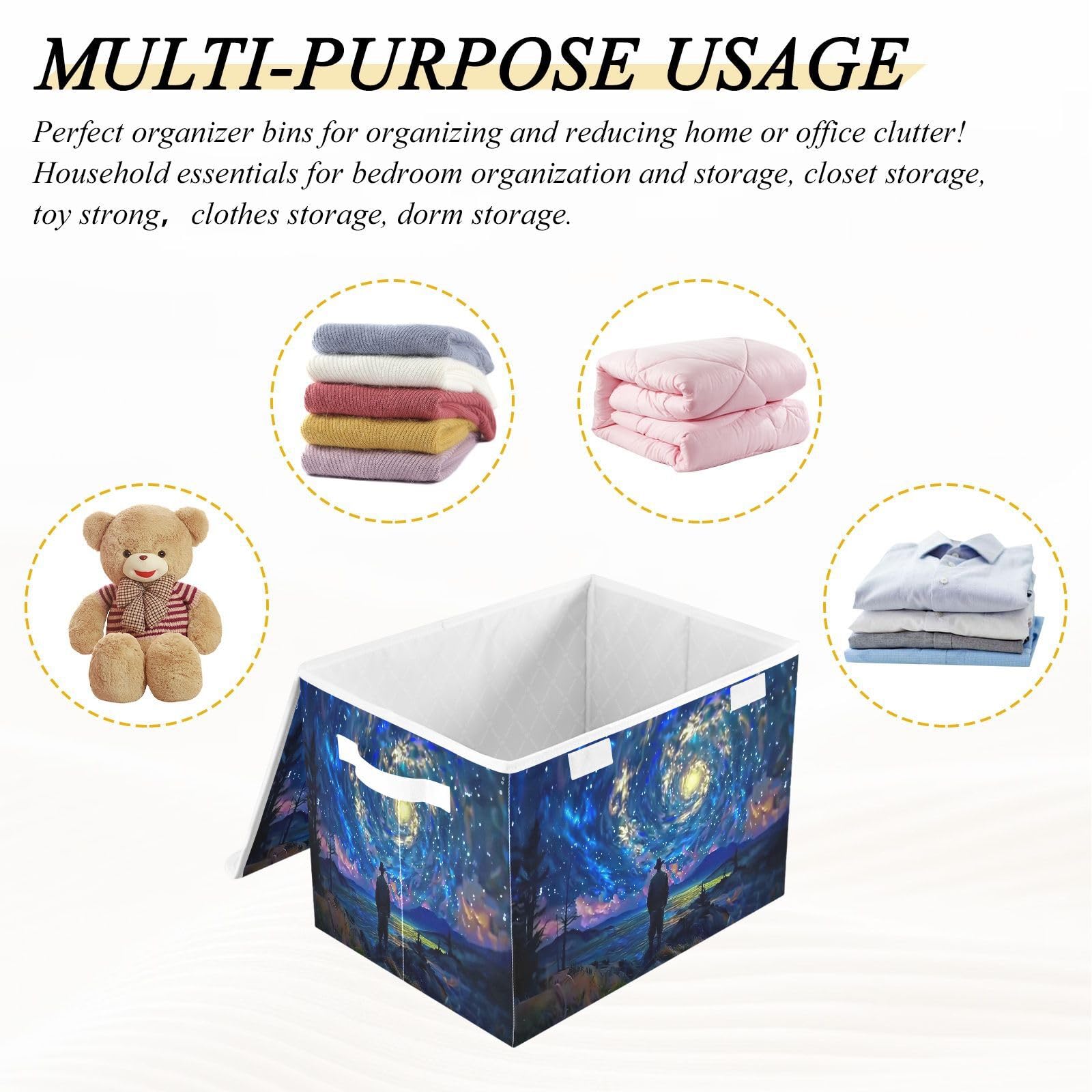 Romantic Spiral Starry Night Fabric Storage Bin with Lid Storage Bins for Shelves