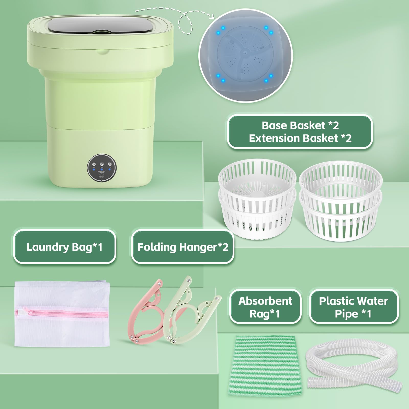 Portable Washing Machine, 11L Mini Washing Machine with 3 Cleaning Modes, Suitable for Baby Clothes, Underwear, Socks, Small Washing Machine Folding Design Suitable for Apartments, Camping & Travel