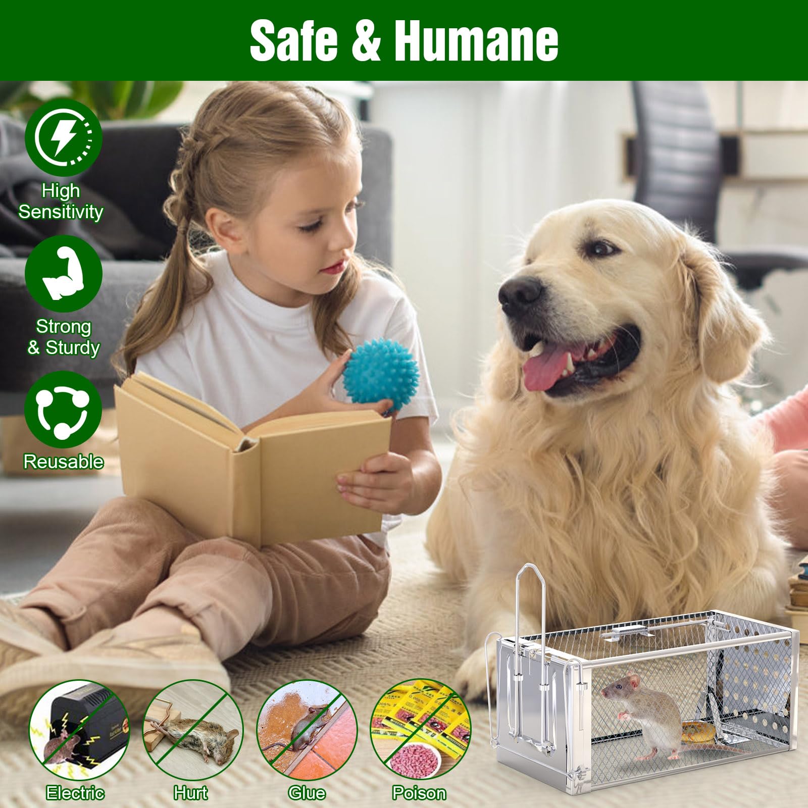 Zorpupoa Humane Rat Trap, Humane Live Animal Mouse Cage Traps, Small Rodent Chipmunk Squirrel Trap and Other Live Animal Trap Cage for Indoor and Outdoor Use