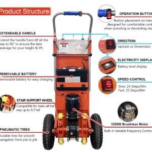 Electric Stair Climbing Dolly Heavy Duty, 1200W Motorized Powered Stair Climber Dolly Cart, 880lb Max Load, Electric Stair Climbing Hand Trucks Dolly for Moving (Orange)