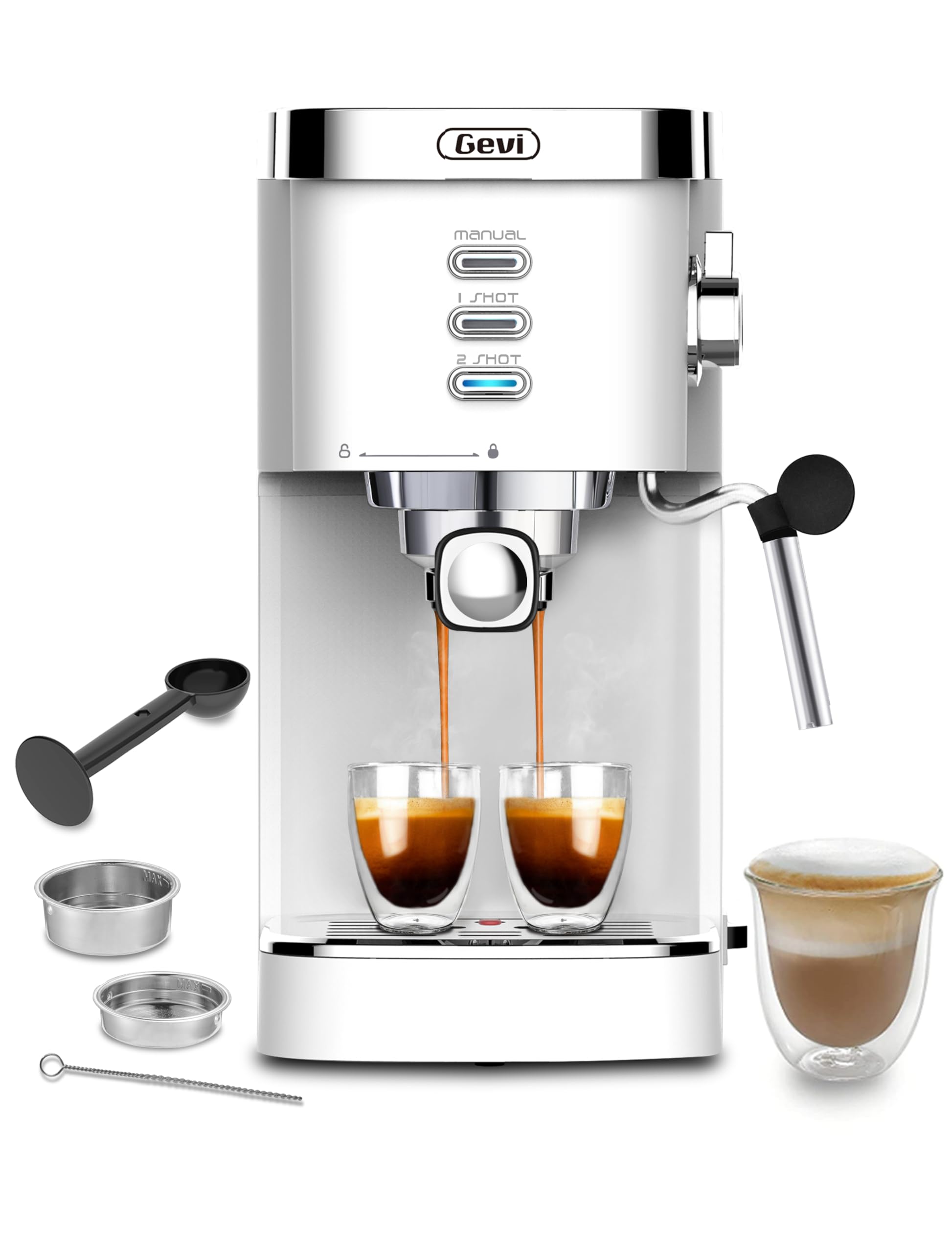 Gevi Espresso Machine 20 Bar High Pressure,Compact Espresso Maker with Milk Frother Steam Wand, Burr Coffee Grinder, Adjustable Burr Mill with 35 Precise Grind Settings, Electric Coffee Grinder