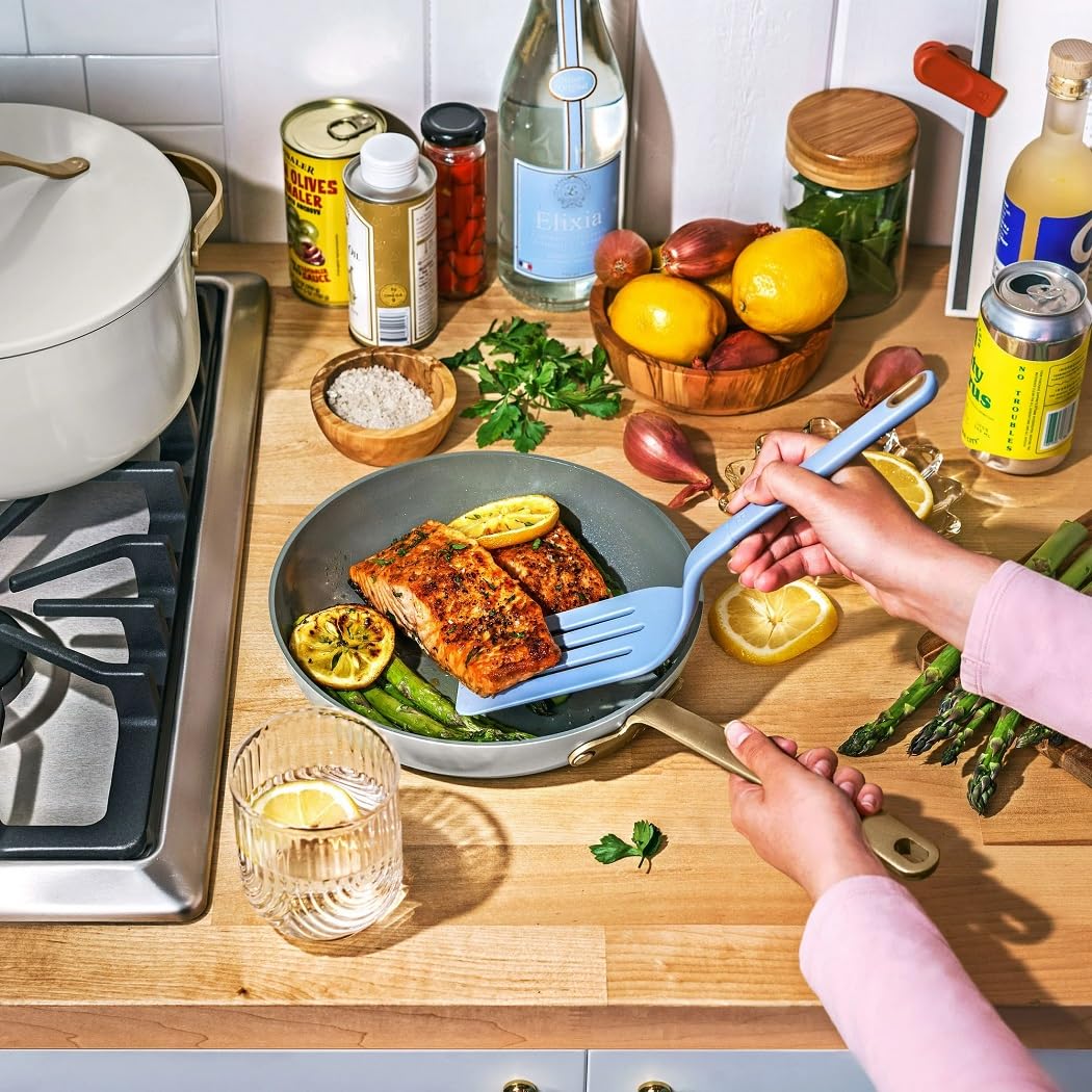 Beautiful 10 inch Ceramic Non-Stick Fry Pan, Sage Green by Drew Barrymore