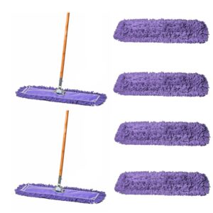 tidy tools 24 inch purple dust mop with wood handle and 24 inch purple dust mop refill bundle - 2 mop sets and 4 refills