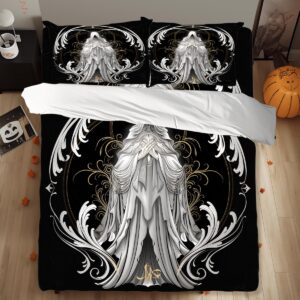 DiuuDi White Ghost Duvet Cover Twin Size 3D Printed Black Duvet Cover Set Hands Together Golden Decoration Bedding Set Home Decoration Comforter Cover Cozy Quilt Cover with 2 Pillowcases