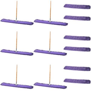 tidy tools 48 inch purple dust mop with wood handle and 48 inch purple dust mop refill bundle - 6 mop sets and 6 refills