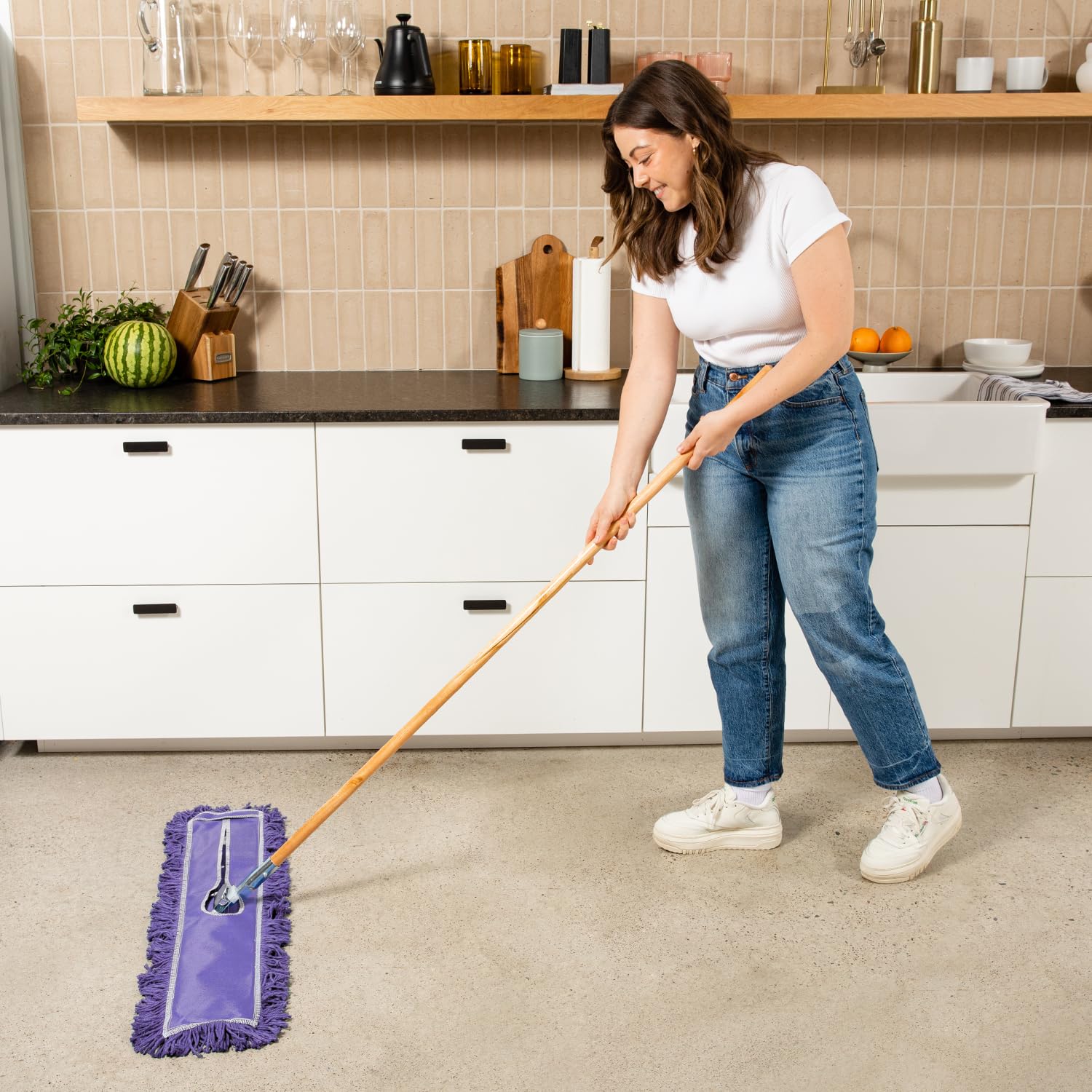 Tidy Tools 48 Inch Purple Dust Mop with Wood Handle and 48 Inch Purple Dust Mop Refill Bundle - 2 Mop Sets and 2 Refills