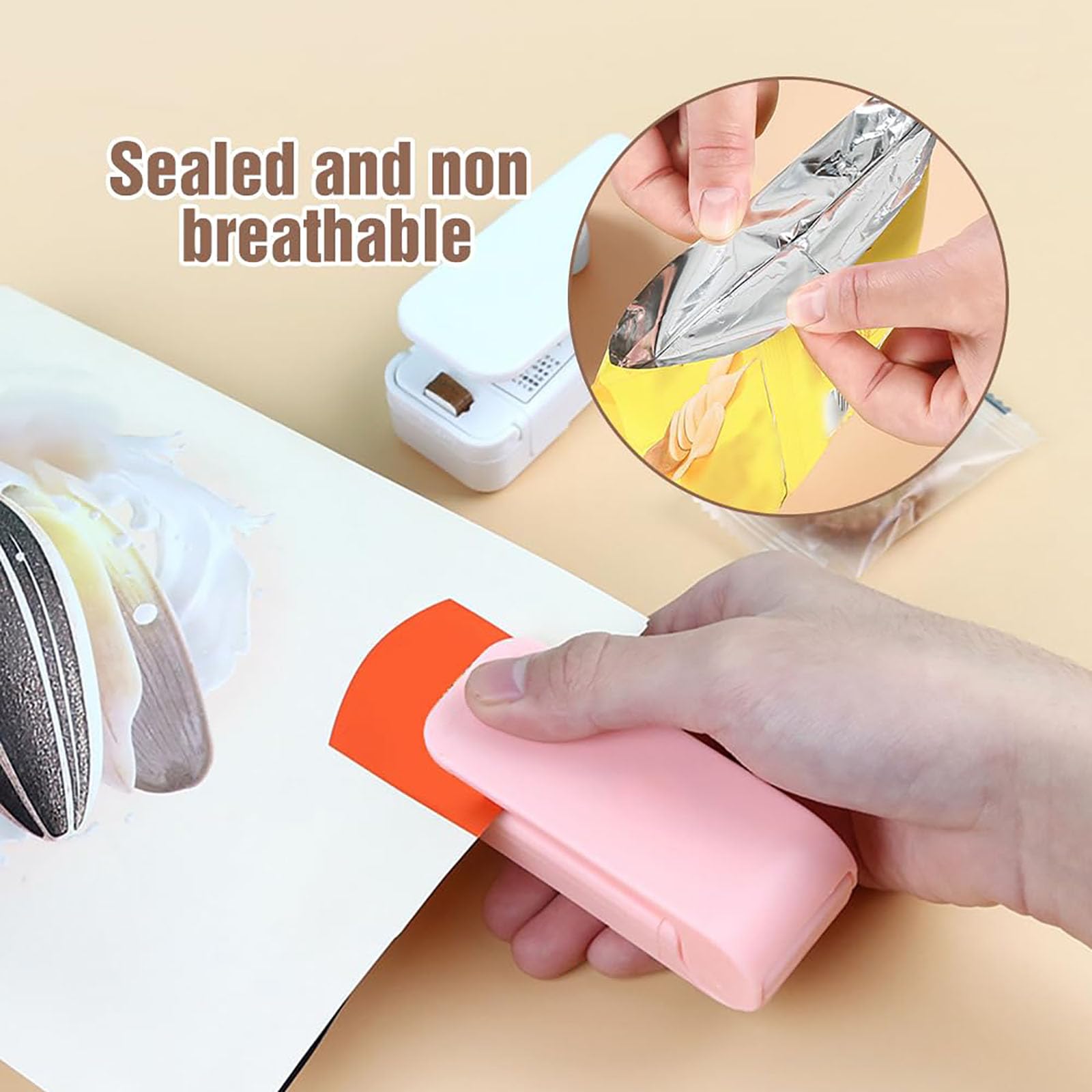 Portable Mini Sealing Machine, 2024 Mini Bag Sealer 2 in 1 Sealer and Cutter Handheld Heat Vacuum Sealer Portable Resealer Machine for Plastic Bags Food Storage Snacks Freshness (White, 1 Pack)