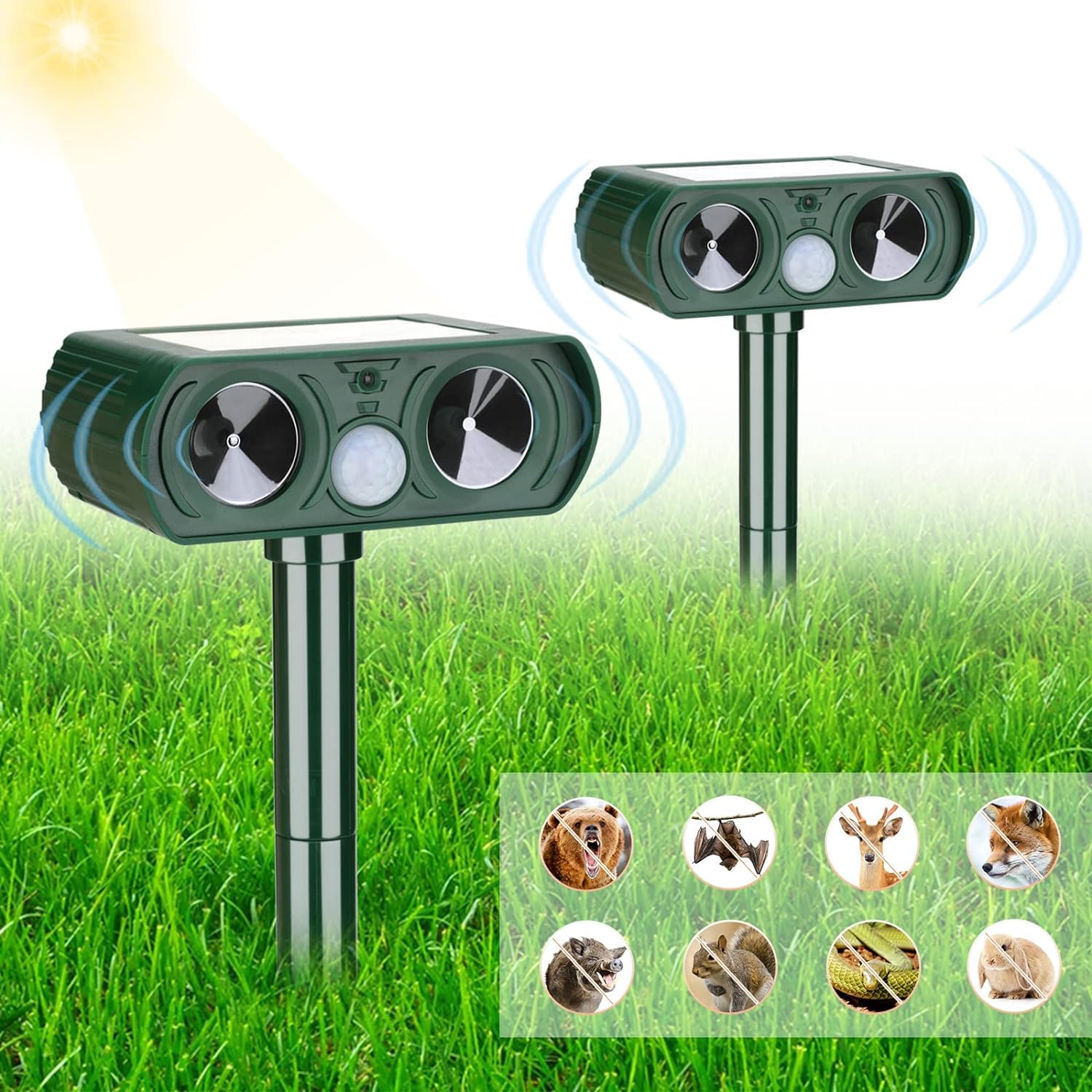 Gebatule 2 Pack Solar Animal Repeller Ultrasonic Animal Cat Repellent Outdoor Deer Repellent Devices with Motion Sensor Animal Deterrent to Repel Cat Deer Squirrel Rabbit Dog Skunk for Yard Lawn