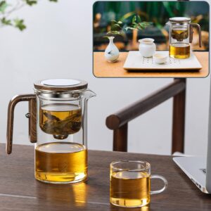 Enchanti Tea Pot, Witchcraft Teapot, Magical Teapot, Glass Tea Pot with Strainer, Water Separation Glass Teapot with Wooden Handle, Glass Teapot with Infuser (600ml 1Pcs)