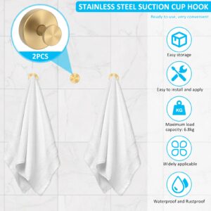 UKQRRTC 2Pcs Suction Cup Hooks 15lbs Stainless Steel Suction Cup Shower Hook Waterproof Rustproof Bathroom Towel Hanger No-Drill Towel Coat Hook for Mirrors Tiles Glass (Gold)