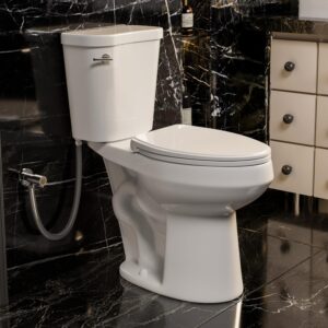 19 inch high toilet, los flexi ada & elongated extra tall toilet for seniors, comfort height two-piece toilet with soft-close seat,12” rough-in, s-trap, siphonic flush 1.28 gpf