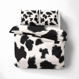 FJWXCBD Cow Print Duvet Cover California King Size, Animal Skin Pattern Bedding Set 3 Piece for Bedroom Decor, Black and White Duvet Cover & 2 Pillow Shams, with Zipper & Ties, Super Soft Microfiber