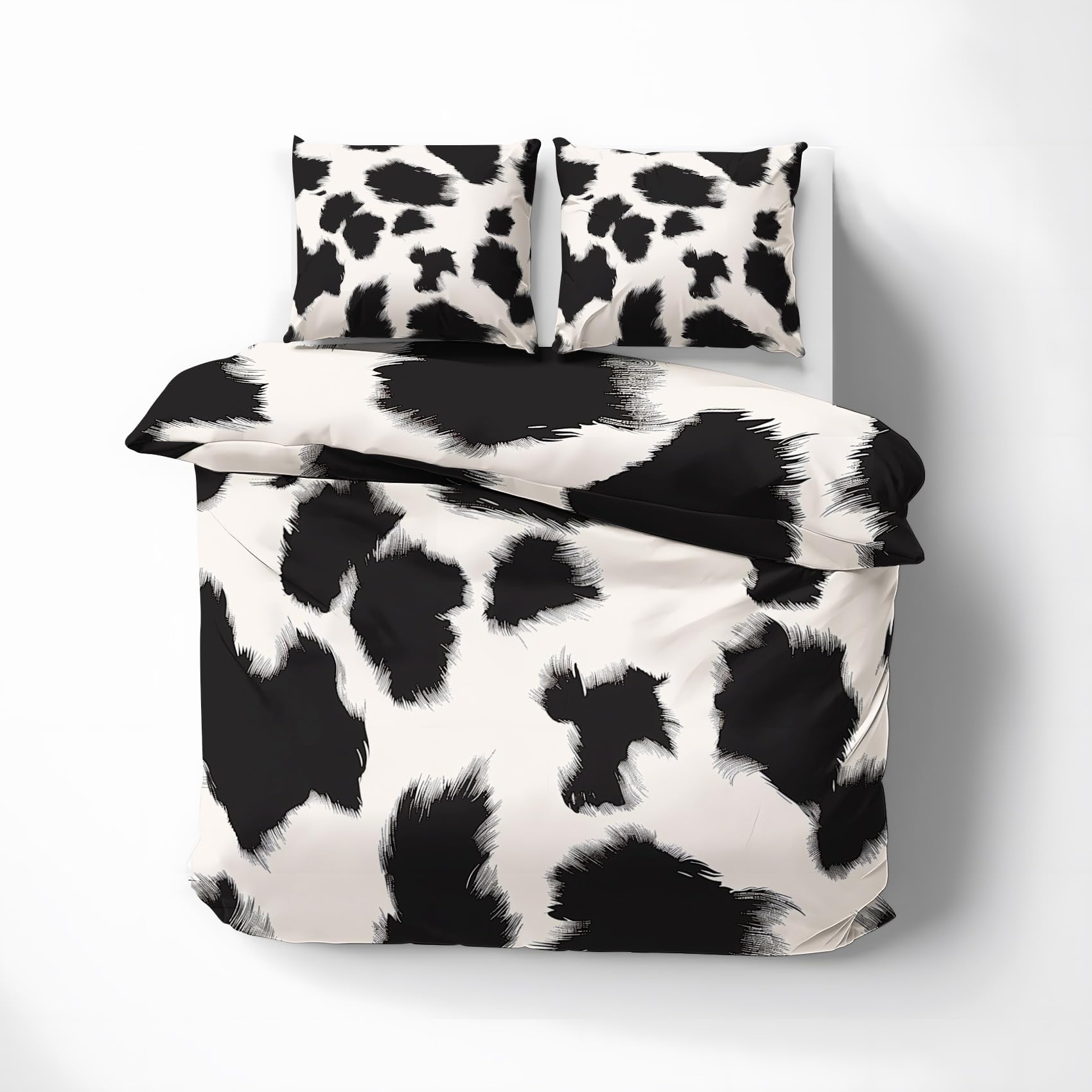 FJWXCBD Cow Print Duvet Cover California King Size, Animal Skin Pattern Bedding Set 3 Piece for Bedroom Decor, Black and White Duvet Cover & 2 Pillow Shams, with Zipper & Ties, Super Soft Microfiber