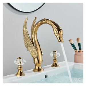 gold swan shape bathroom faucet bathtub double crystal handle hot and cold mixer(gold)