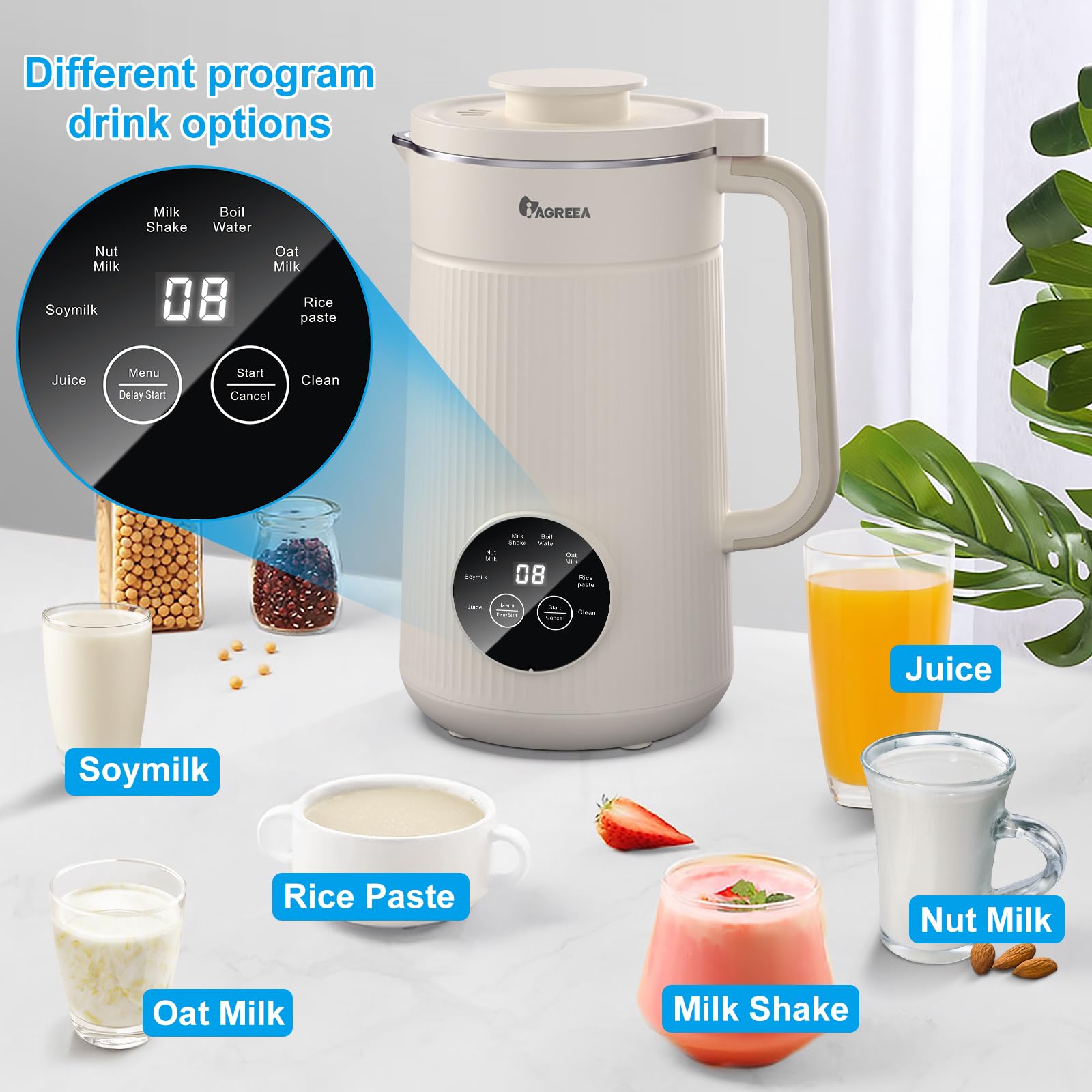 IAGREEA 35 oz Nut Milk Maker with 10 Blades, Automatic Homemade Almond, Oat, Soy, Plant-Based Milk and Dairy Free Beverages, Almond Milk Maker, Self-cleaning