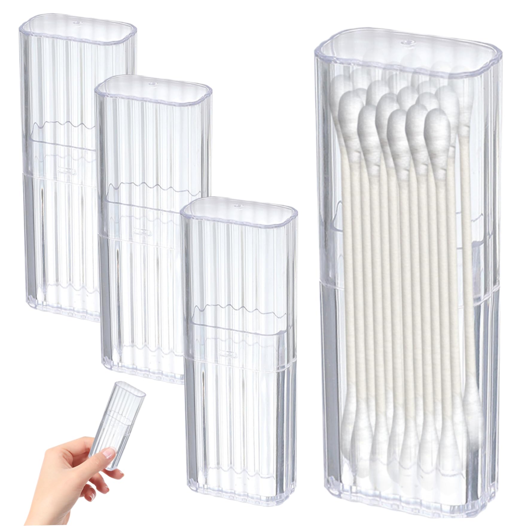 Cotton Swab Travel Case Cotton Swab Holder, 4Pcs Clear Plastic Flosser Dispenser With Lid, Portable Cotton Swab Travel Case, 0.8X1.3X4.1" Travel Containers For Hair Ties Floss Band-Aids, Toothpicks