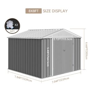 Zstar Metal Outdoor Storage Shed 7.5 x 8.5 FT, Waterproof Metal Garden Sheds with Updated Frame Structure & Lockable Double Door, Utility and Tool Garden Shed for Backyard, Garden, Patio, Grey