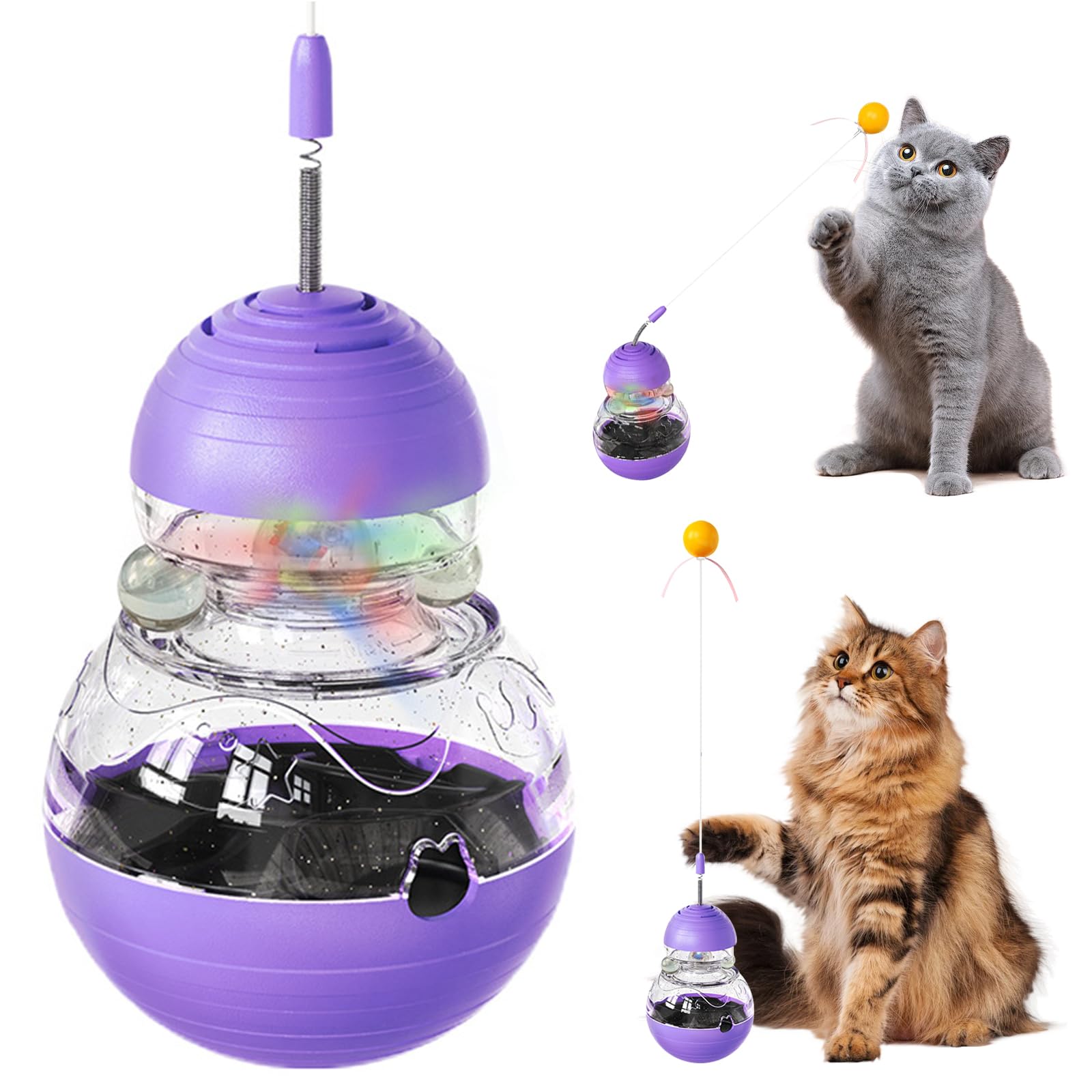 COSOWO Cat Interactive Toys Engaging Wand, Slow Food Treat Dispenser, and Tumbler Design for Indoor Cats Durable, Non-Toxic, Ideal for Exercise and Boredom Relief Gift for Kitten, Purple