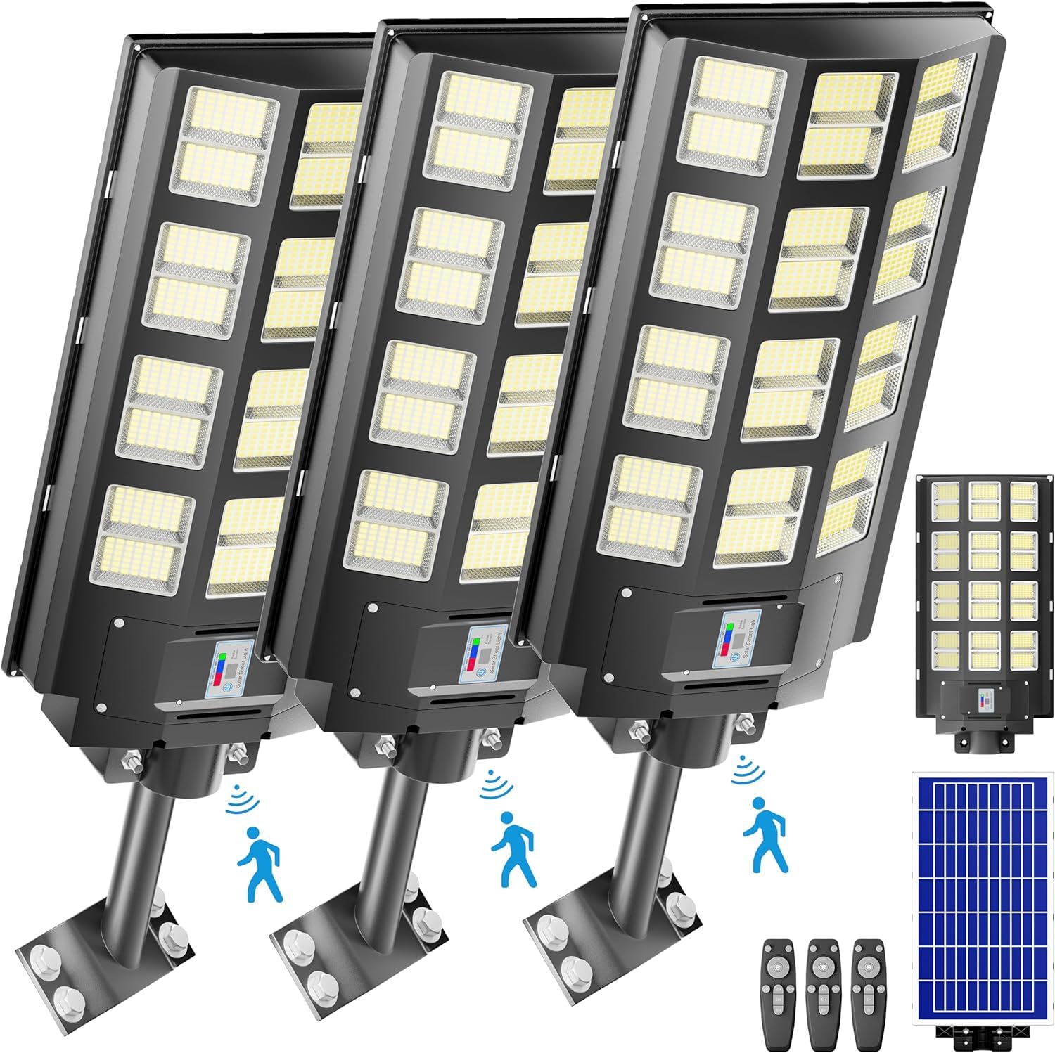 loyoele 3-Pack 9600W Solar Parking Lot Lights 360000LM 7000K Outdoor LED Solar Street Light Dusk to Dawn Street Lights Solar Powered,with Motion Sensor,Yard, Solar Street Lights Outdoor