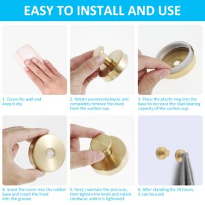 UKQRRTC 2Pcs Suction Cup Hooks 15lbs Stainless Steel Suction Cup Shower Hook Waterproof Rustproof Bathroom Towel Hanger No-Drill Towel Coat Hook for Mirrors Tiles Glass (Gold)