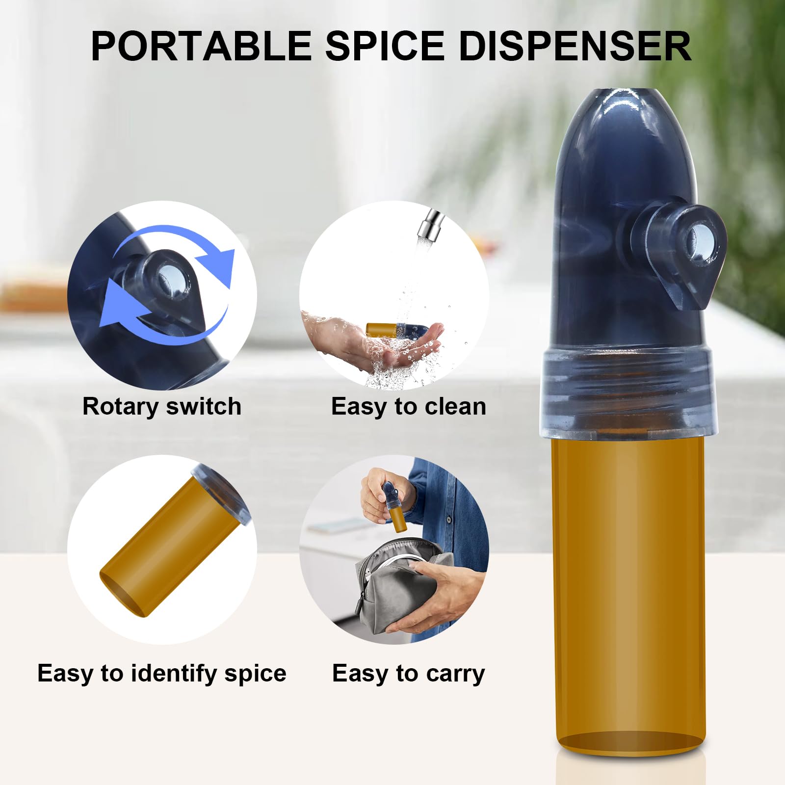 4 Pack Camping Spice Containers Portable Spice Dispenser Knob Switch Storage Bottle Portable Glass Leak Proof Decorative Bottle for Outdoor Camping Travel (White+Brown)