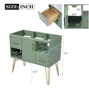 Merax 36" Bathroom Vanity Without Sink, Modern Freestanding Bath Room Storage Cabinet with 2 Drawers & 2 Compartments, Solid Wood Frame, Green