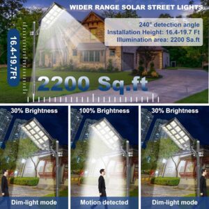 loyoele 3-Pack 9600W Solar Parking Lot Lights 360000LM 7000K Outdoor LED Solar Street Light Dusk to Dawn Street Lights Solar Powered,with Motion Sensor,Yard, Solar Street Lights Outdoor