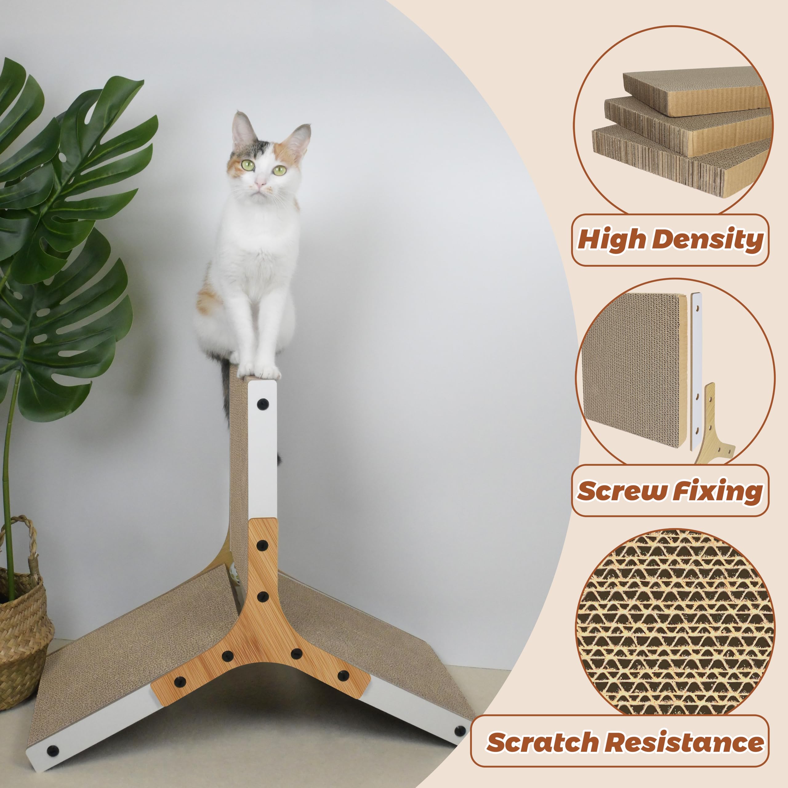 Polamg Cat Scratcher 6-Sided Triangle Cat Scratching Board,Cat Board Pads Prevents Furniture Damage, Cardboard Cat Scratcher with Built-in Toy Balls Cat Scratchers for Indoor Cats