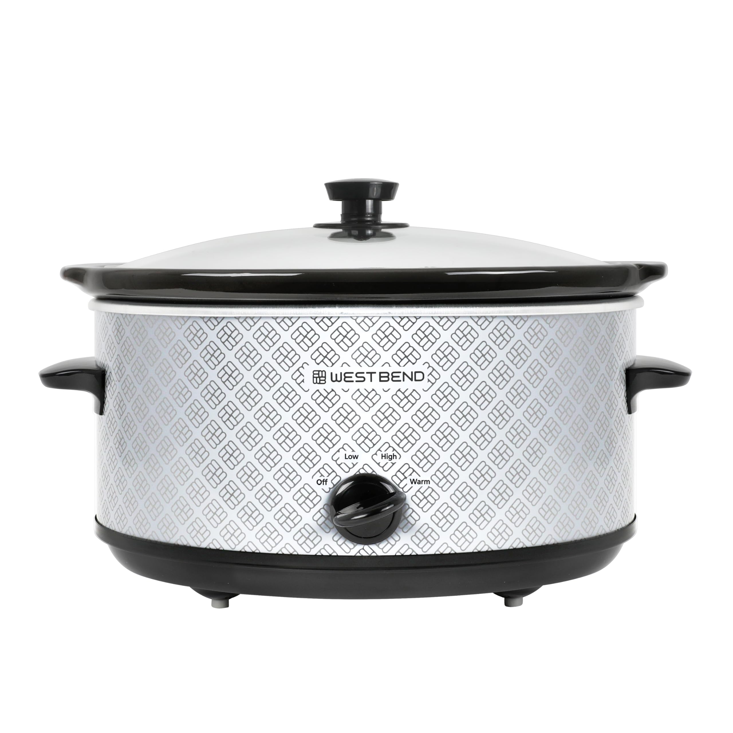 West Bend Slow Cooker 6-Quart Manual Crockery Style with Dishwasher Safe Oval Ceramic Crockpot and Glass Lid Two Temperature Settings Plus Keep Warm, 330-Watts, Silver