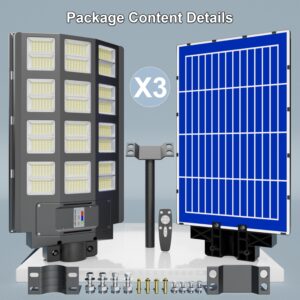 loyoele 3-Pack 9600W Solar Parking Lot Lights 360000LM 7000K Outdoor LED Solar Street Light Dusk to Dawn Street Lights Solar Powered,with Motion Sensor,Yard, Solar Street Lights Outdoor