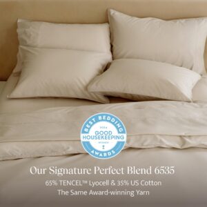 Double Stitch by Bedsure Cotton Tencel™ Lyocell Percale Duvet Cover Set and Cotton Tencle Pillow (Soft) Bundle, 1 Duvet Cover Set, 1 Down Alternative Pillow (Soft), King, Sandstone, Bright White