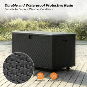 TerraSafe Large Deck Boxes,150 Gallon Resin Storage Boxes for Outdoor Cusion,waterproof, Garden Tools,lockable Black