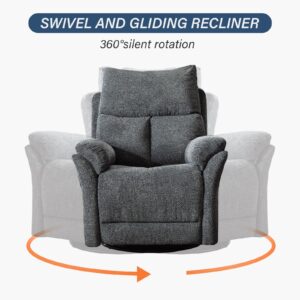 ANJ Swivel Rocker Recliner Chair Nursery, Manual Fabric Small Rocking Recliner, Modern Rocking Reclining Chairs for Living Room, Bedroom, Small Space (Gray)