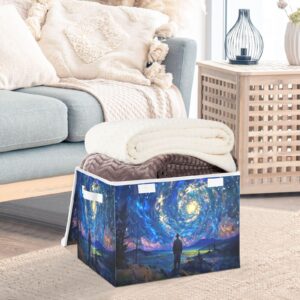 Romantic Spiral Starry Night Fabric Storage Bin with Lid Storage Bins for Shelves