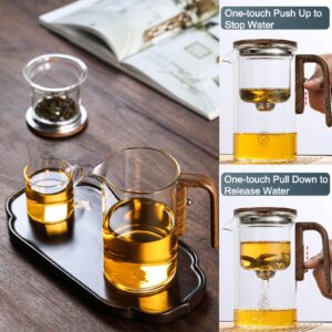 Enchanti Tea Pot, Witchcraft Teapot, Magical Teapot, Glass Tea Pot with Strainer, Water Separation Glass Teapot with Wooden Handle, Glass Teapot with Infuser (600ml 1Pcs)