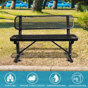 phyfalip 4 ft. Outdoor Steel Bench Patio Porch Furniture with Backrest for Lawn, Yard, Porch, Garden Work, Entryway, Black