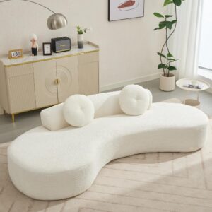 cloud couch sofa,105.5''curved sofa, modern minimalist sofa,3-4 seater couch with 2 pillows,bedroom, no assembly required, point-shaped corduroy white