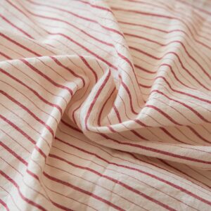 SUSYBAO Red Striped Duvet Cover King 100% Washed Cotton Rustic Pinstripe Duvet Cover 3 Pcs Set 1 Horizontal Stripe Duvet Cover with Zipper Ties 2 Pillow Shams Soft Geometric Double Color Bedding