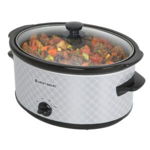 West Bend Slow Cooker 6-Quart Manual Crockery Style with Dishwasher Safe Oval Ceramic Crockpot and Glass Lid Two Temperature Settings Plus Keep Warm, 330-Watts, Silver