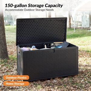 TerraSafe Large Deck Boxes,150 Gallon Resin Storage Boxes for Outdoor Cusion,waterproof, Garden Tools,lockable Black