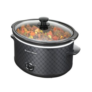 West Bend Slow Cooker 4-Quart Manual Crockery Style with Dishwasher Safe Oval Ceramic Crockpot and Glass Lid Two Temperature Settings Plus Keep Warm, 210-Watts, Black